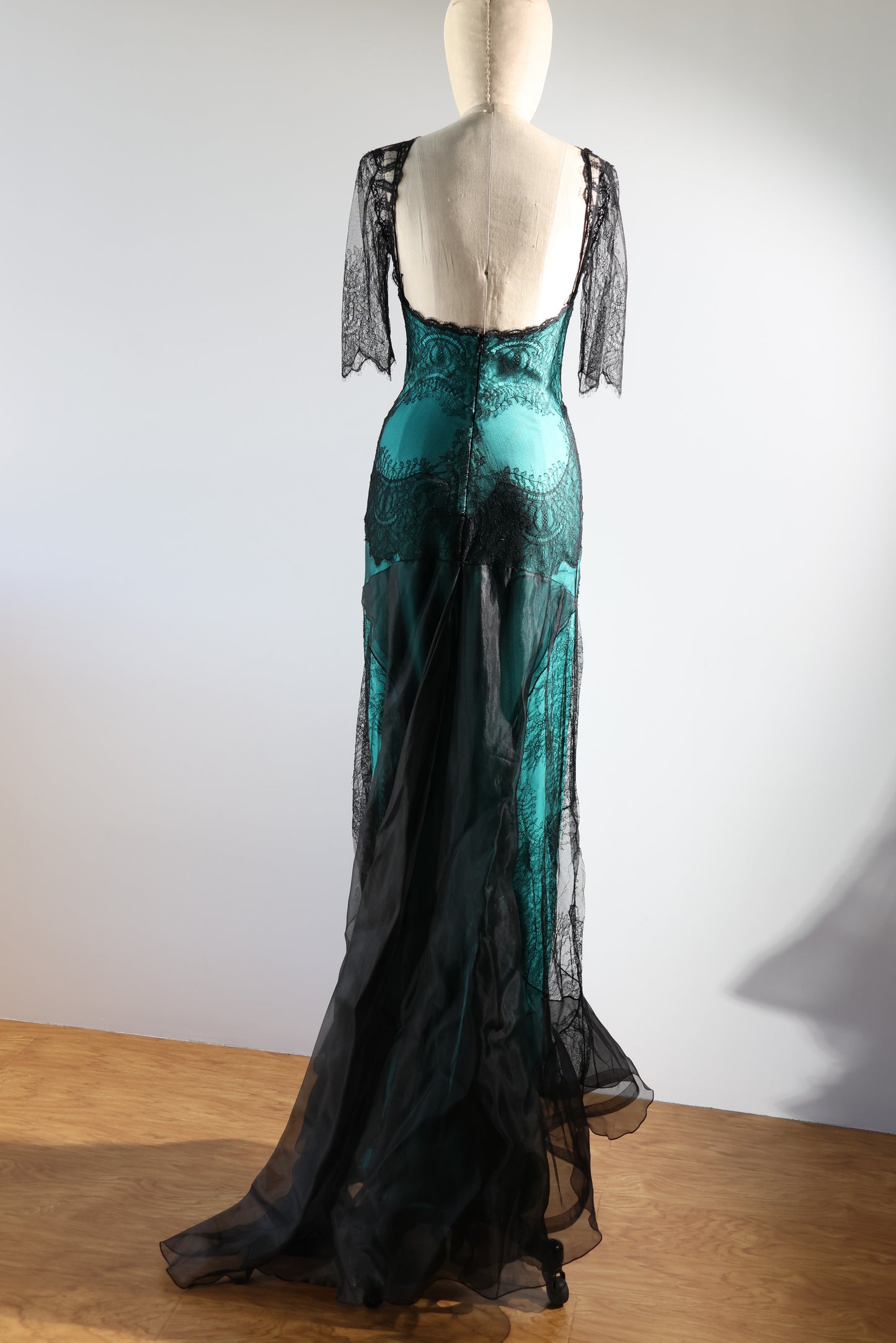 Foddis Lahore Silk / Lace Long Dress - Green/Black