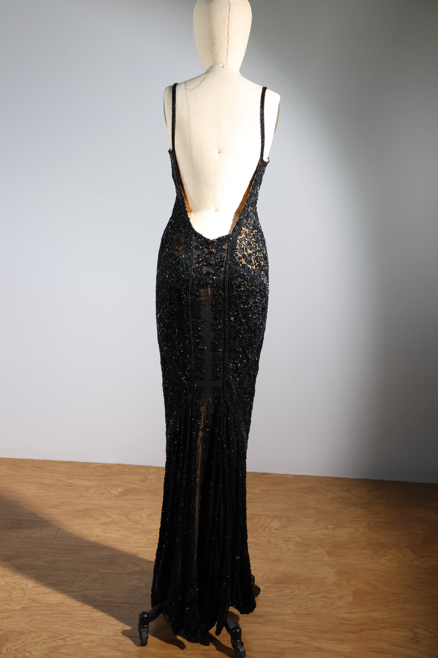 Eavis & Brown Striped Beaded Long Dress 99 - Black / Gold