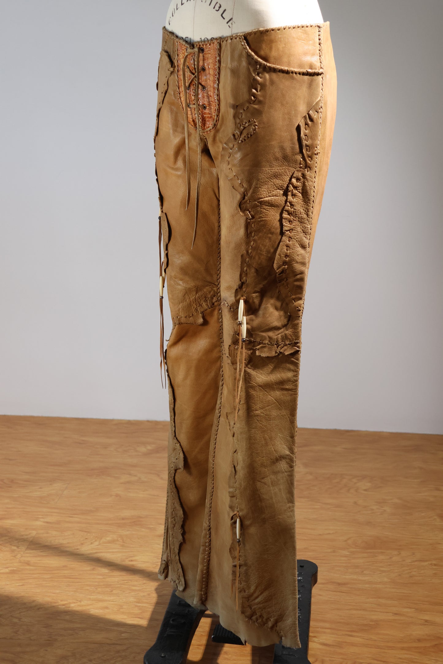 Share Spirit Patched Cow Leather Pants - Natural
