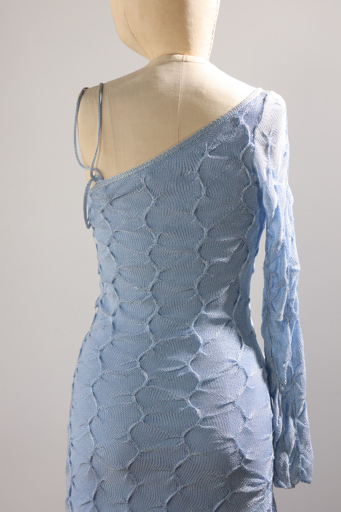 Grachvogel DR1201 Tuck Knit One Sleeve Dress - Blue