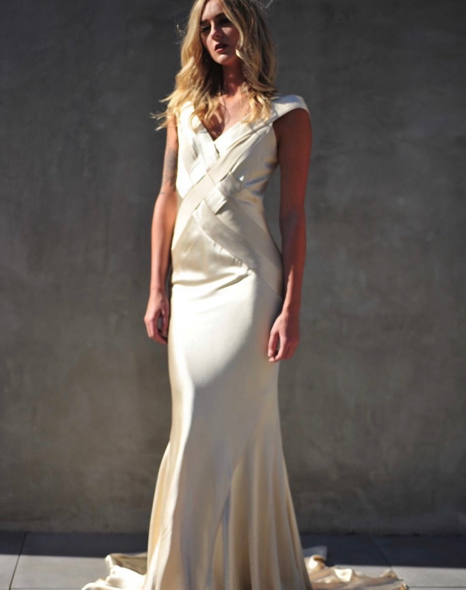 Eavis & Brown Criss-Cross Gown - Champagne