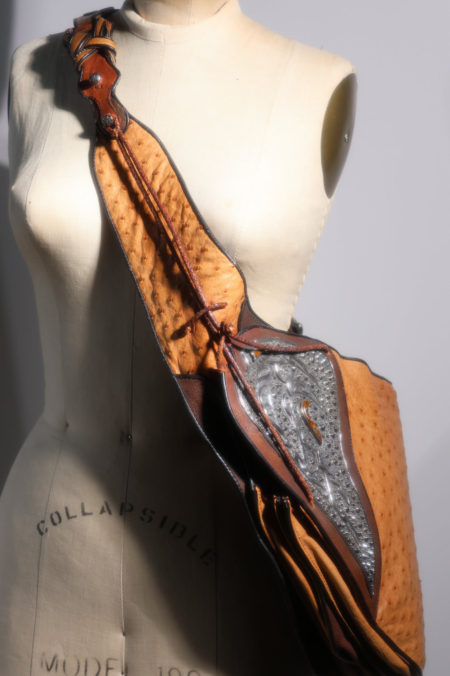 Les Habitudes Ostrich Shoulder Bag With Sterling Silver Accents - Cognac
