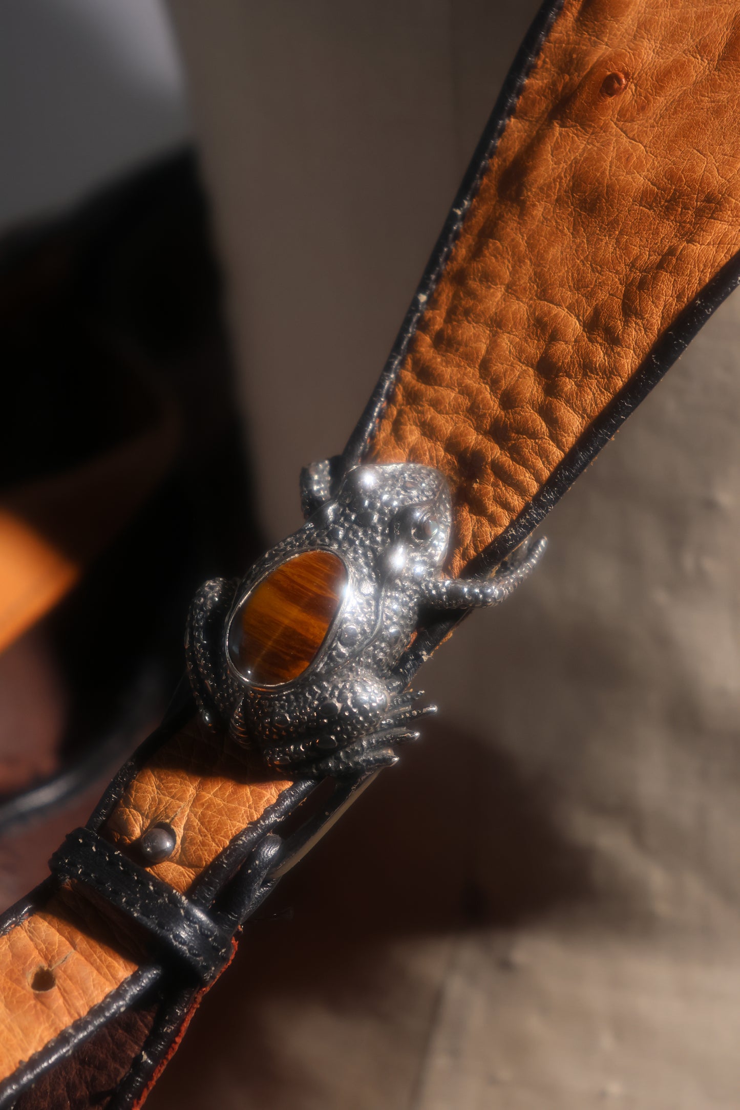 Les Habitudes Ostrich Shoulder Bag With Sterling Silver Accents - Cognac