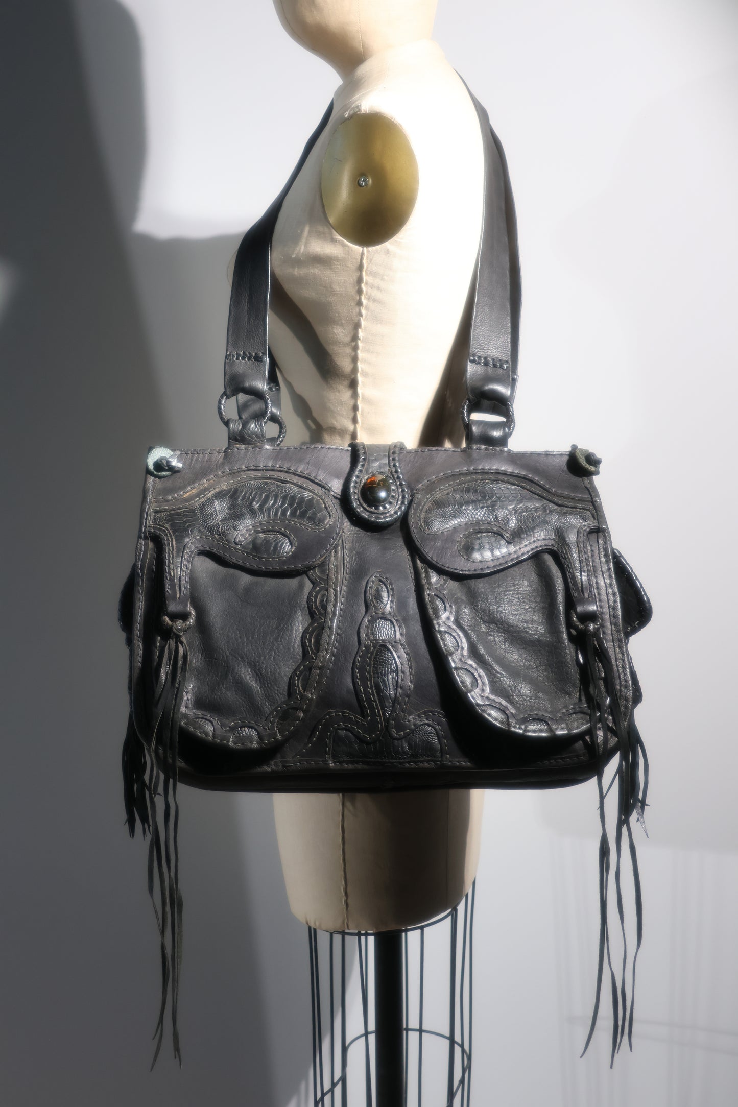 Share Spirit Hand Tooled Leather Bag - Black / Black