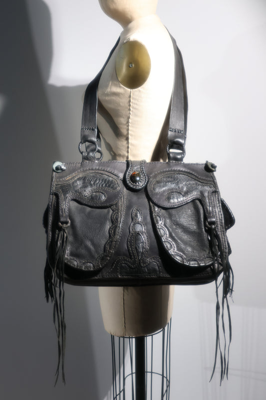 Share Spirit Hand Tooled Leather Bag - Black / Black