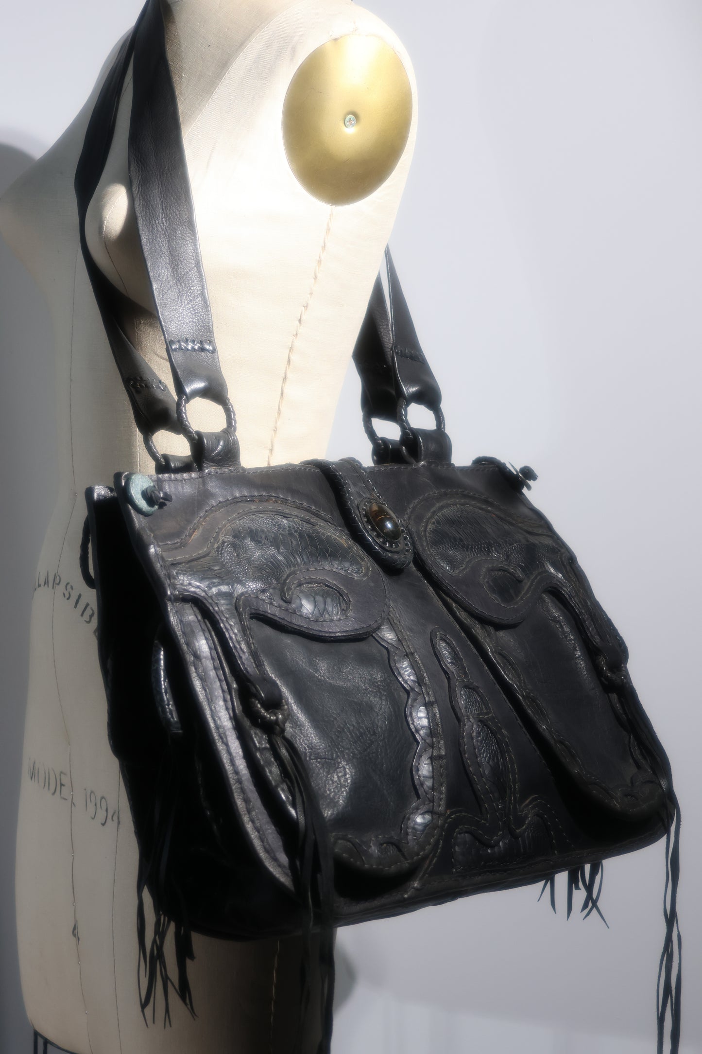 Share Spirit Hand Tooled Leather Bag - Black / Black