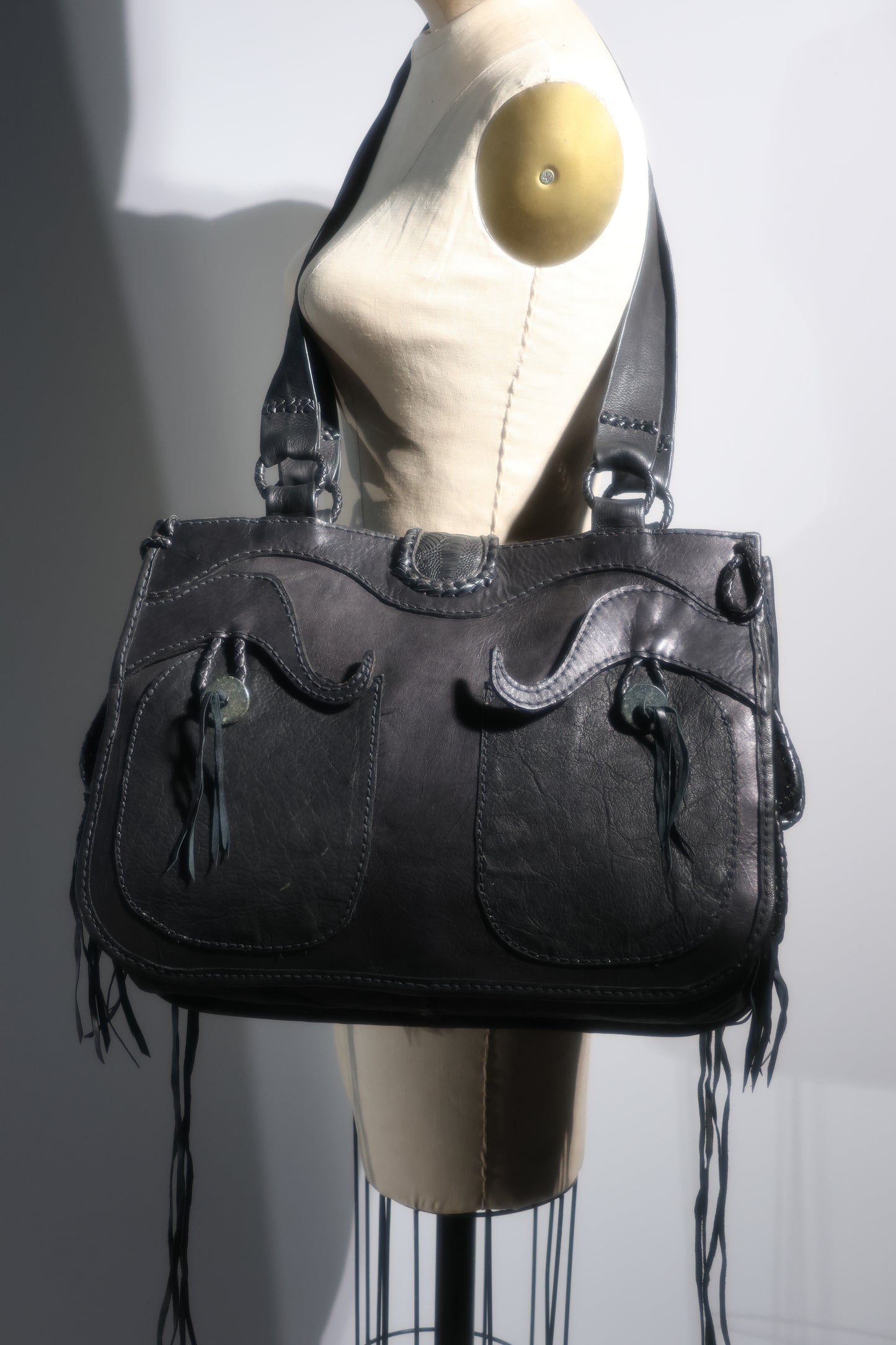 Share Spirit Hand Tooled Leather Bag - Black / Black
