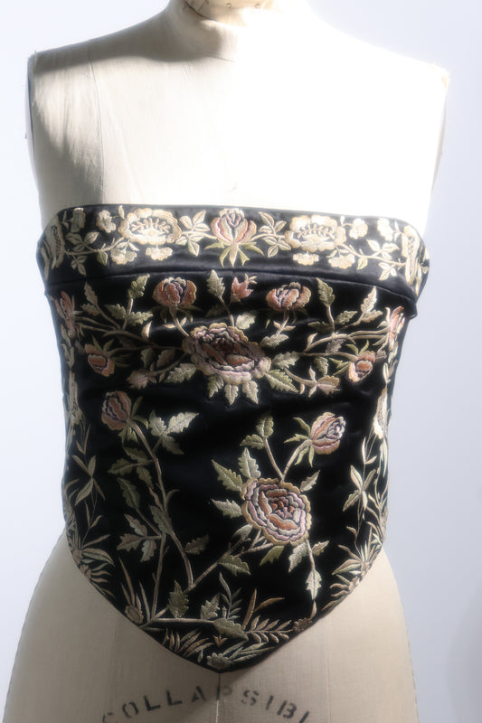 Eavis & Brown Corset - Black / Multicolor Floral Embroidered