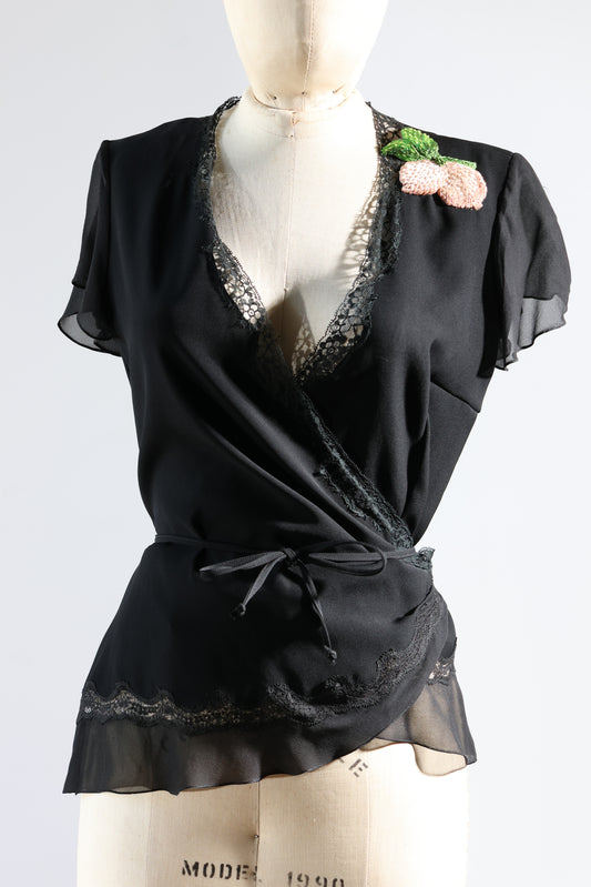 Foddis Lady 33 Wrap Top Silk TP 5 Black Pink Embroidered