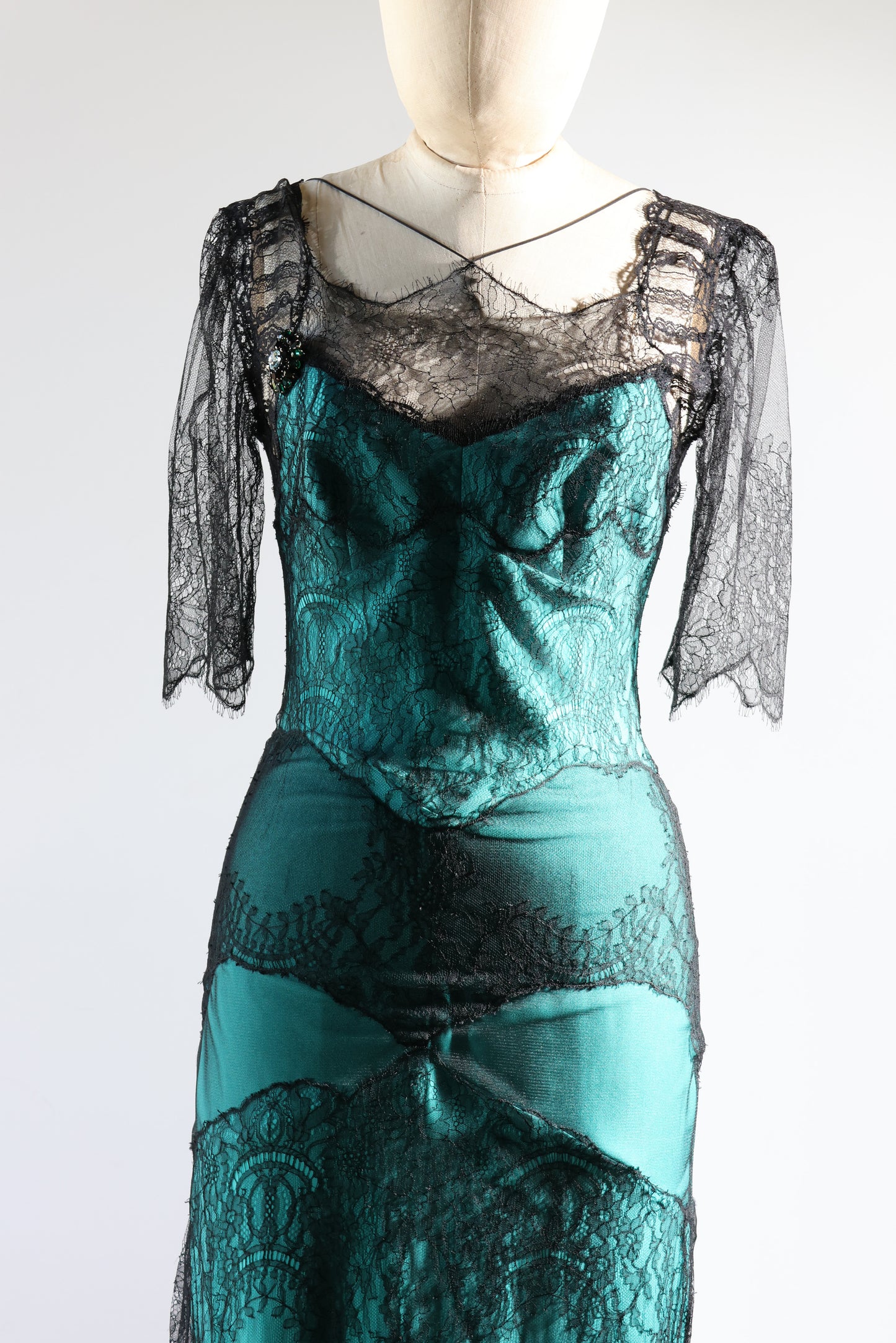 Foddis Lahore Silk / Lace Long Dress - Green/Black