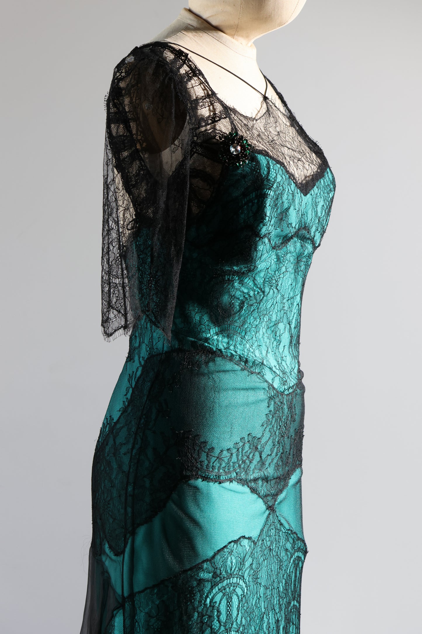 Foddis Lahore Silk / Lace Long Dress - Green/Black