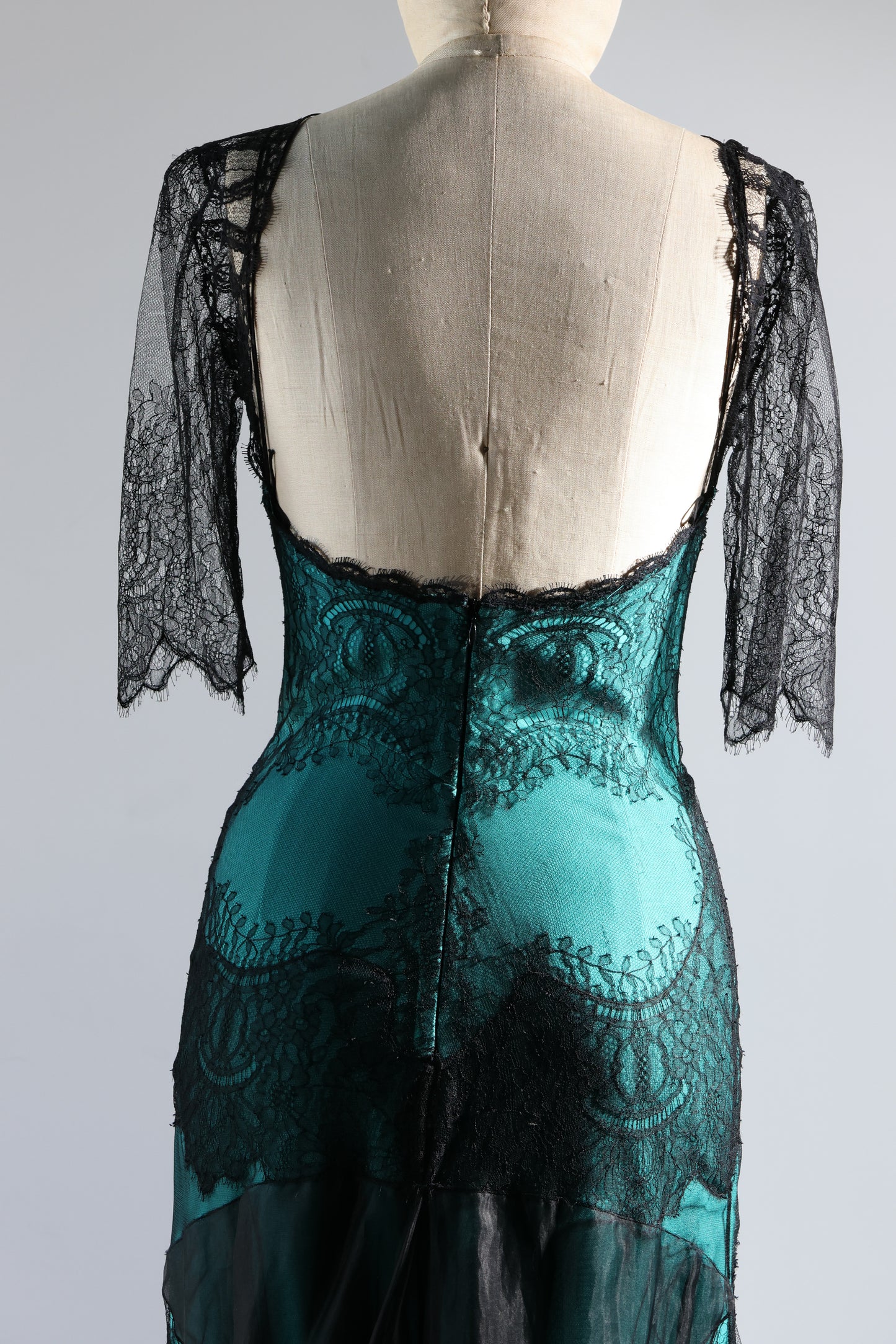 Foddis Lahore Silk / Lace Long Dress - Green/Black