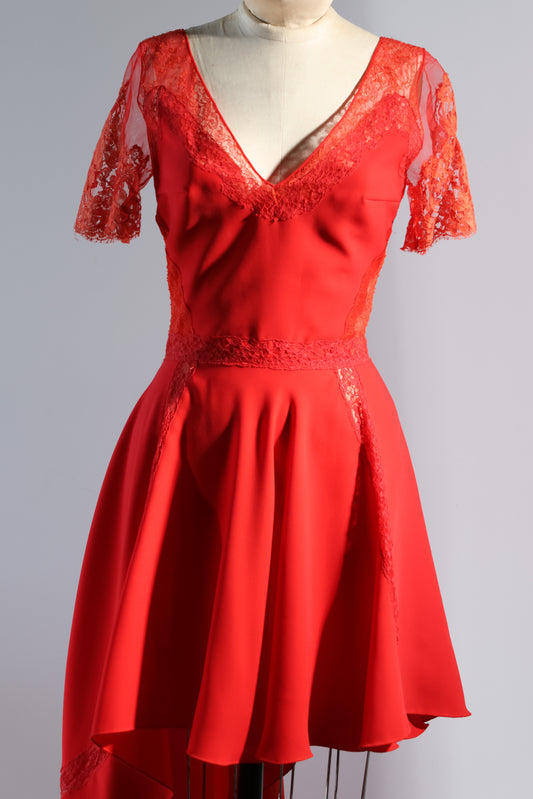 Foddis Crepe Lace Short Dress - Red