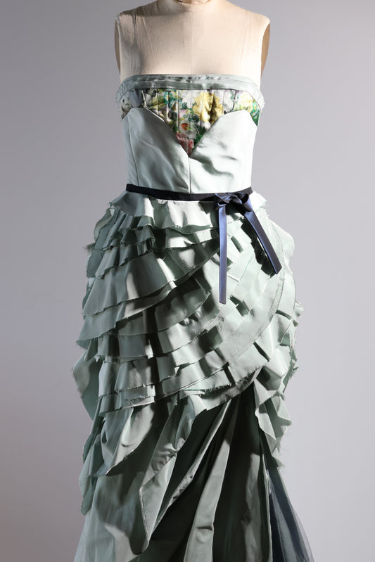 Foddis Audrey Silk Taffeta Dress - Green Floral