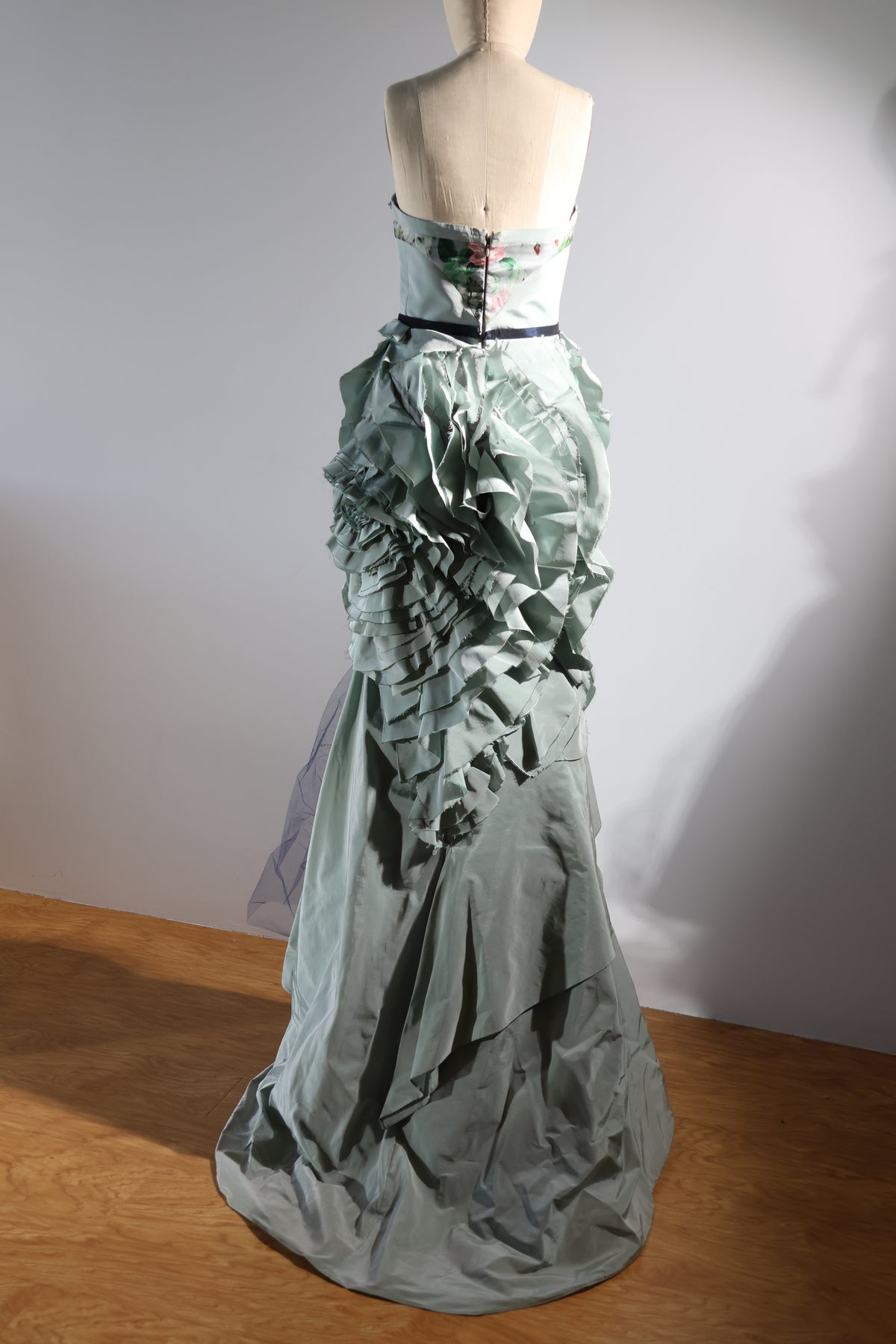 Foddis Audrey Silk Taffeta Dress — Green Floral