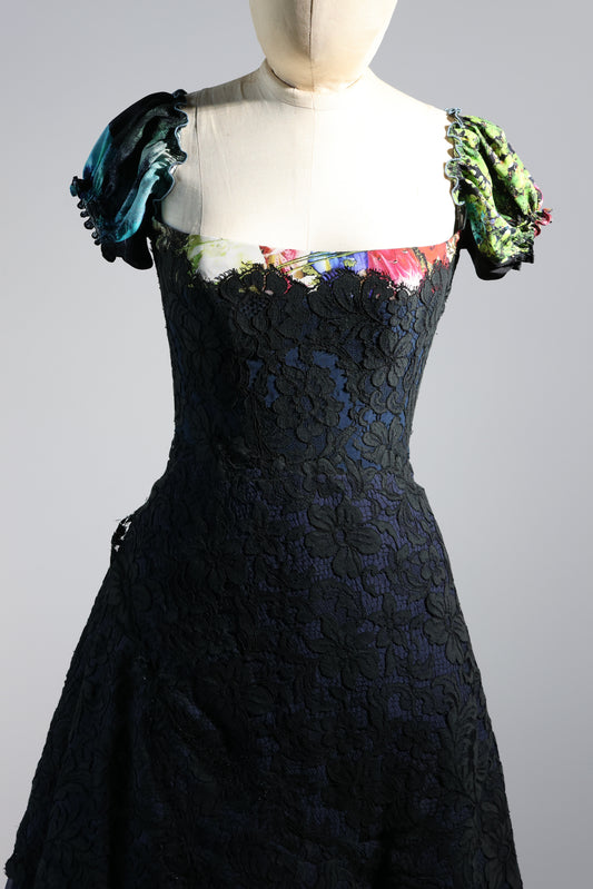 Foddis Tersichore Lace / Organza Dress - Navy/Floral