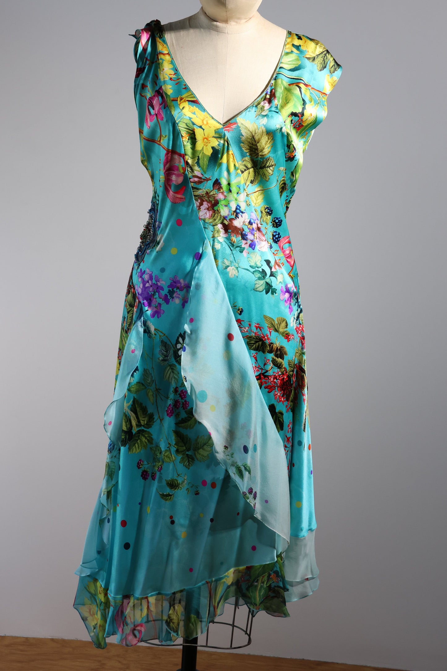 Antheia Short Silk Dress - Turqoise Print