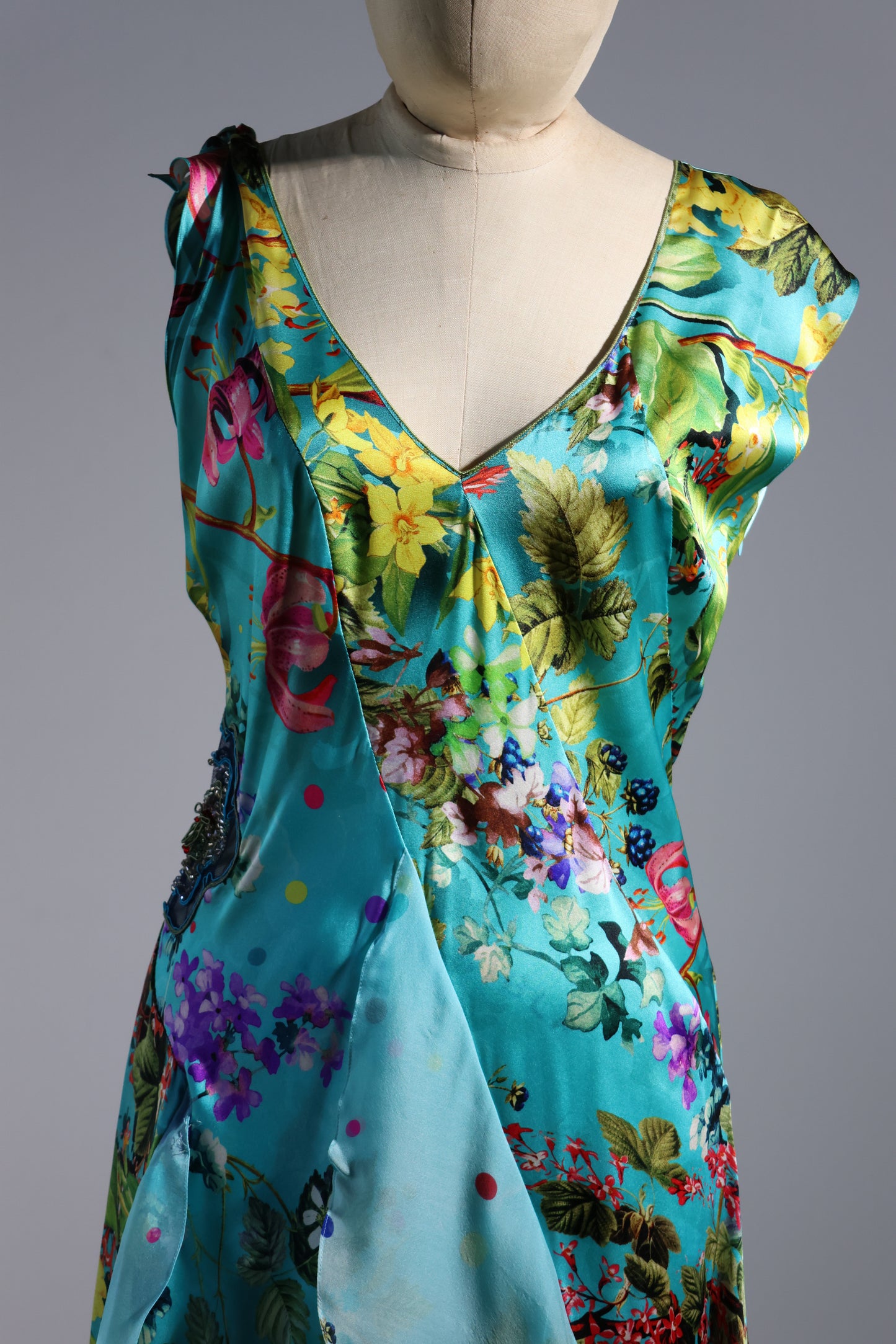 Antheia Short Silk Dress - Turqoise Print