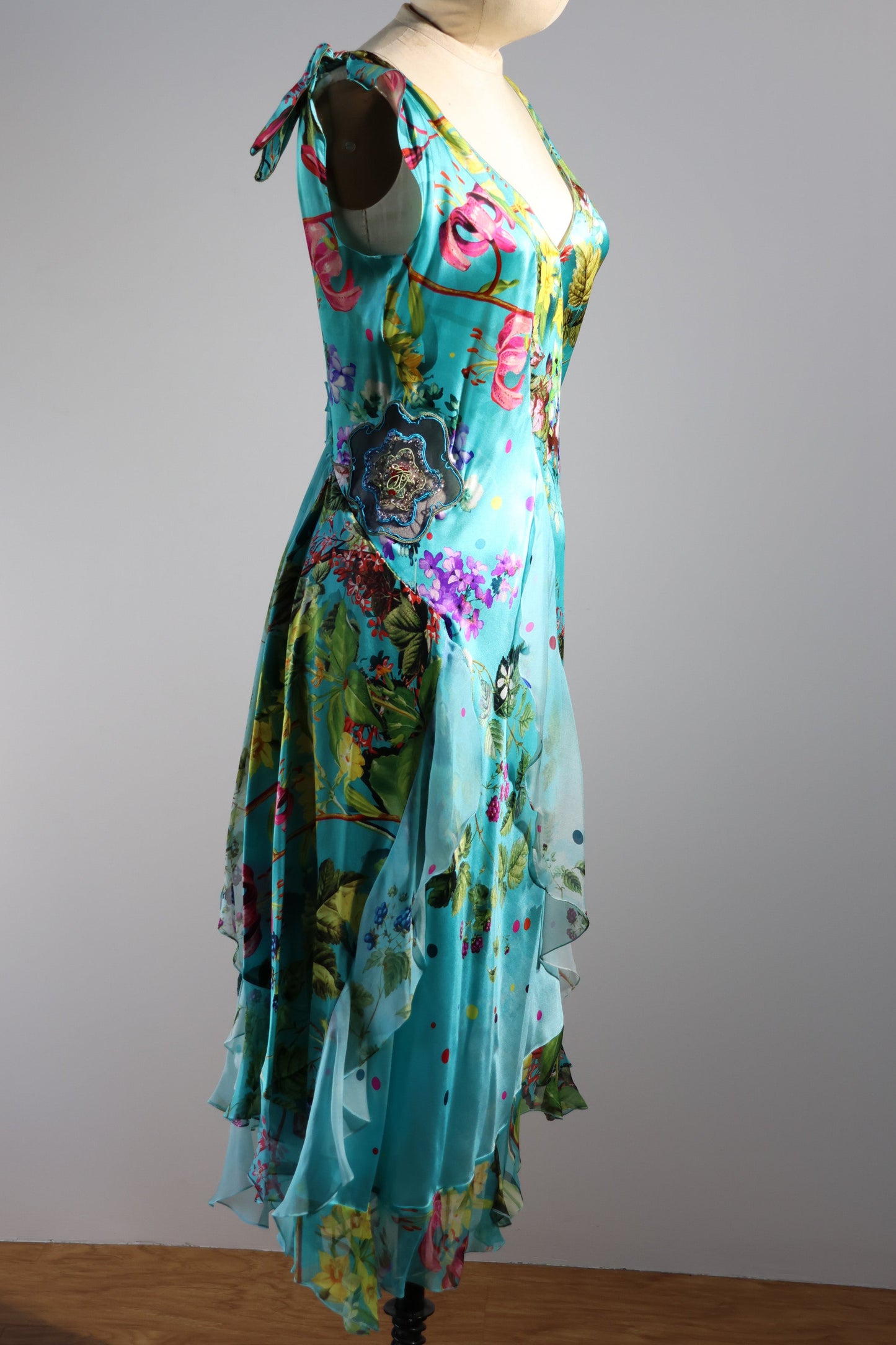 Antheia Short Silk Dress - Turqoise Print