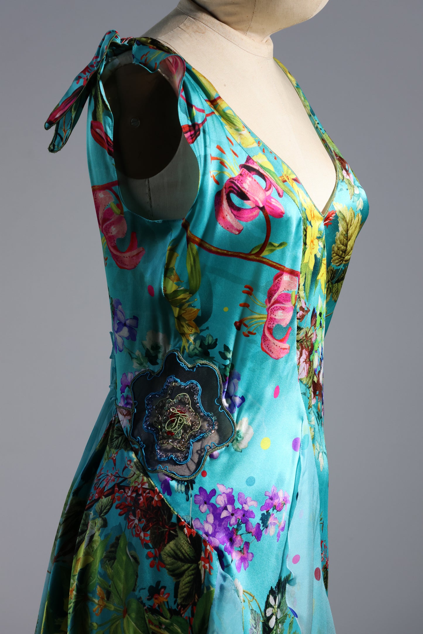 Antheia Short Silk Dress - Turqoise Print