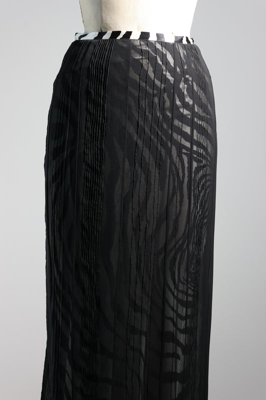Foddis Hip Long Skirt Georgette/Satin - Black/Zebra Print