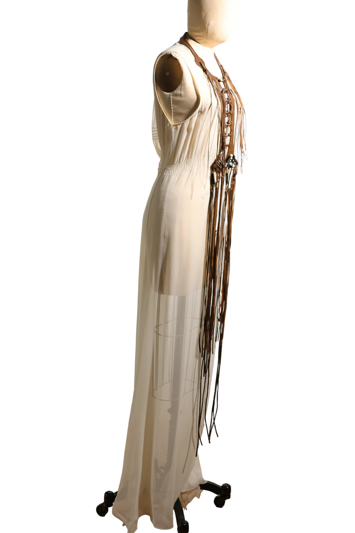 Les Habitudes Leather Trim Dress In Chiffon - Ivy/Brown