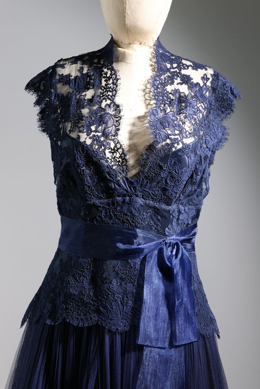 Eavis & Brown Grace Dress Long Silk Tulle - Navy