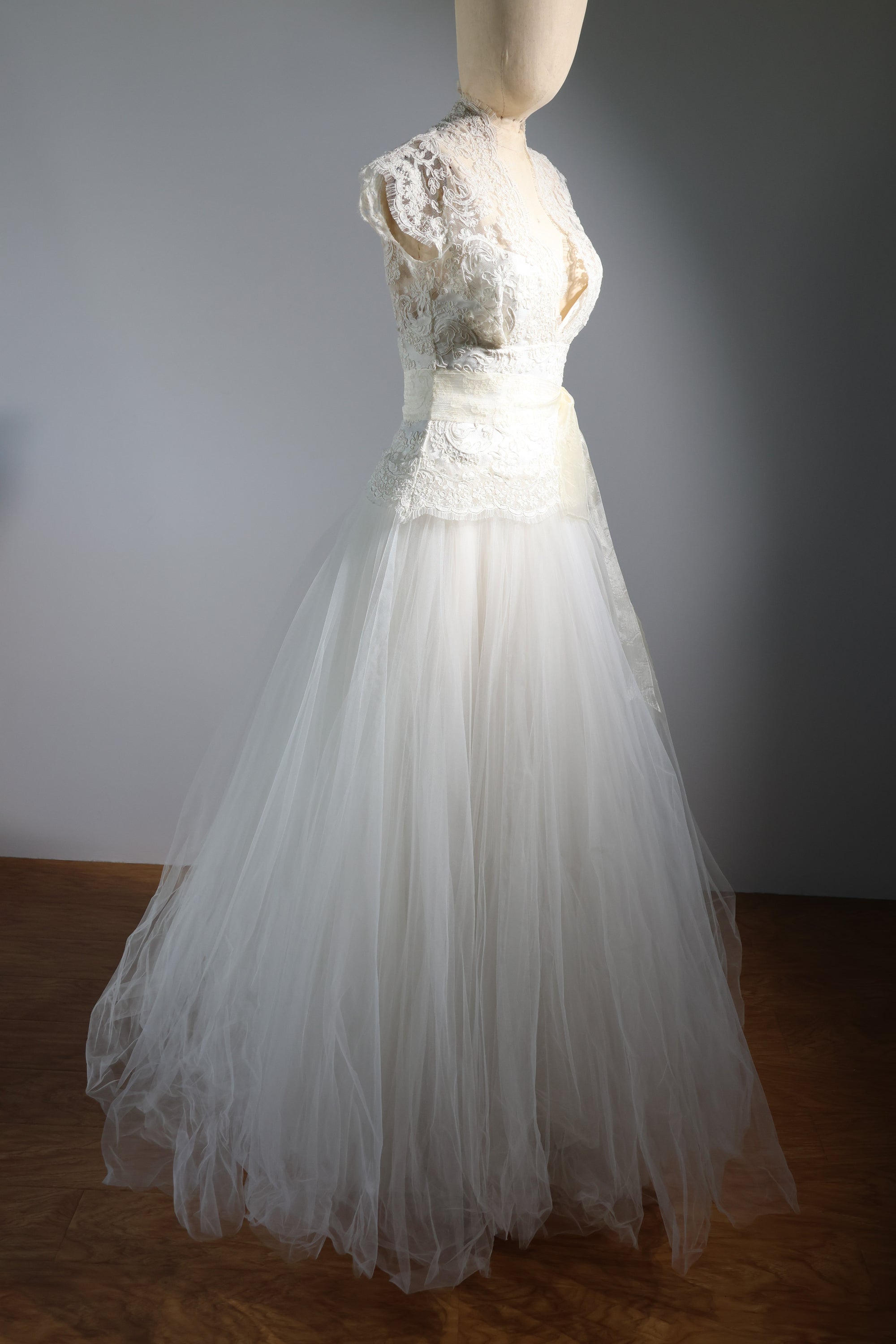 LES HABITUDES Grace Long Silk Tulle Dress — Ivory
