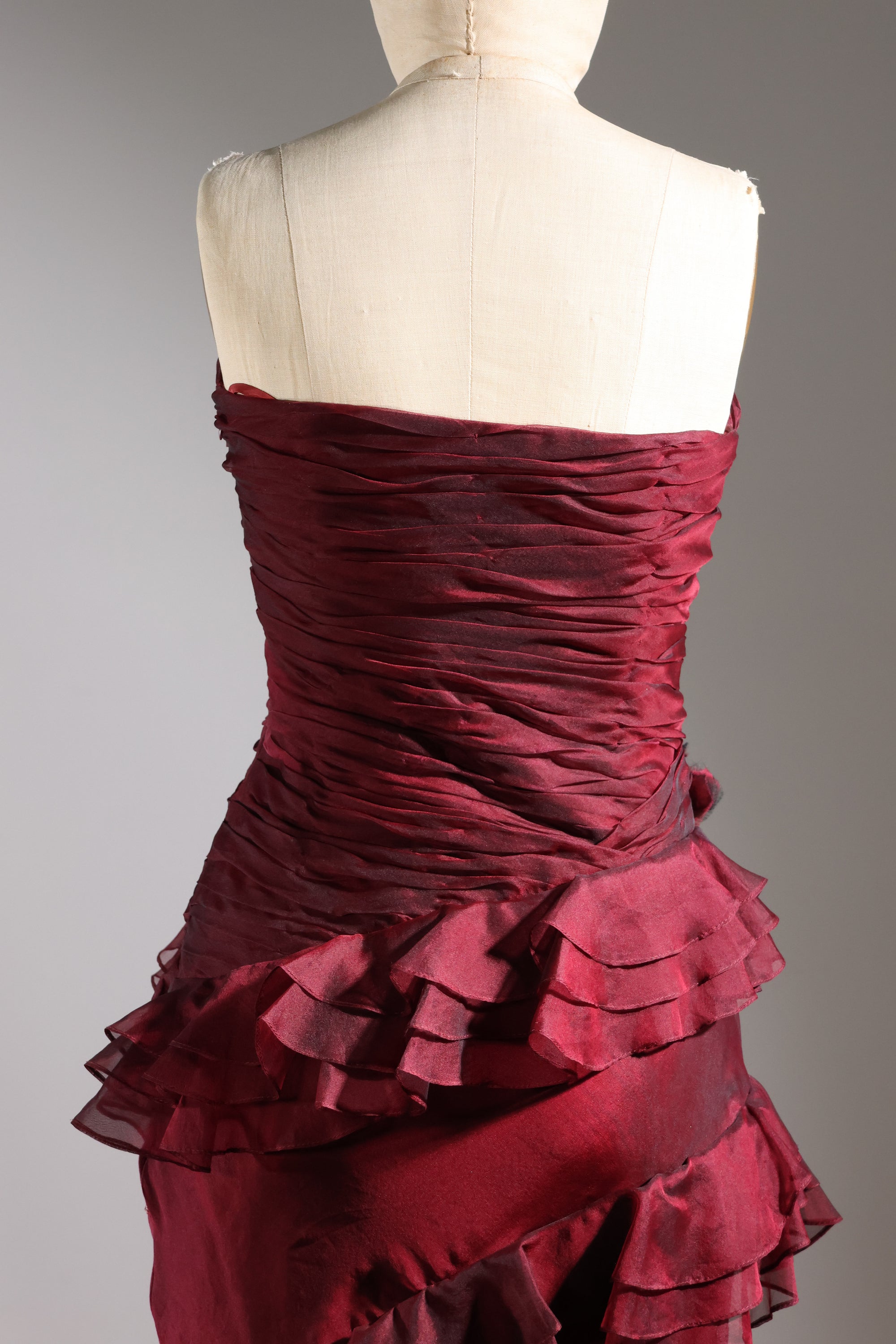 LES HABITUDES Asymmetrical Dress — Burgundy