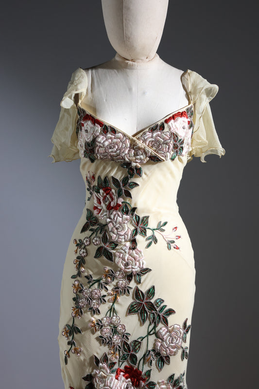 Eavus & Brown Peony Dress (No Tail) - Yellow Gold / Multi