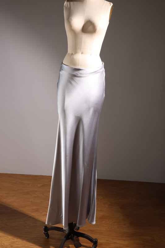 Les Habitudes Bias Silk Skirt No Back Seam - Silver Blue