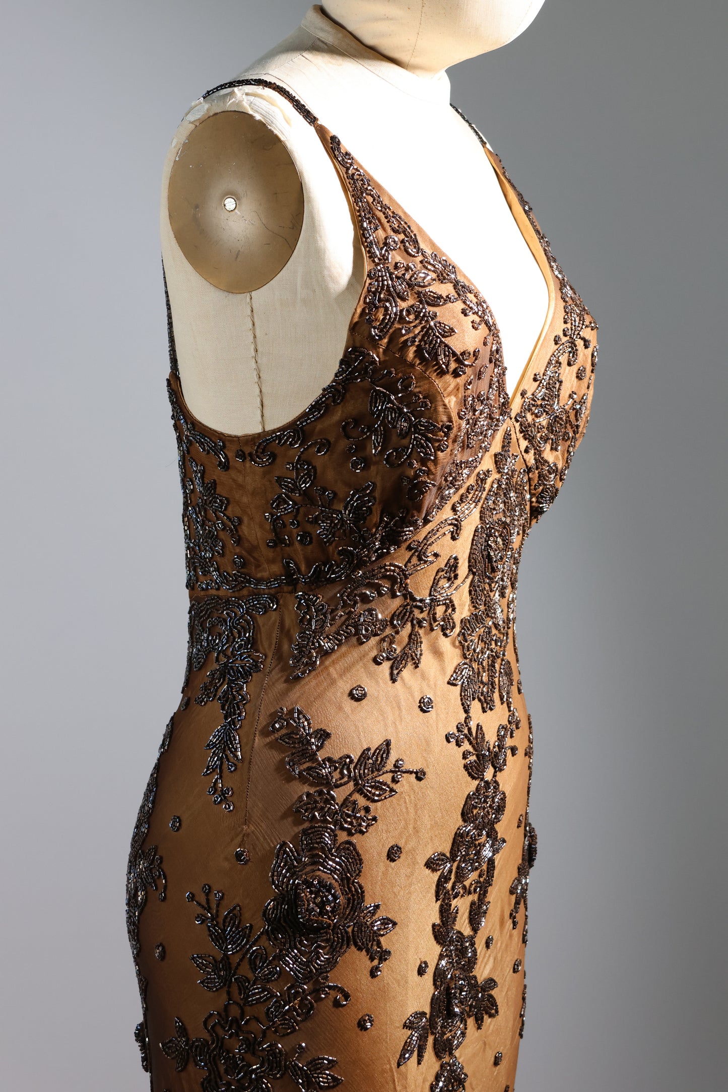Les Habitudes Beaded Pattern Dress 126 - Gold / Brown