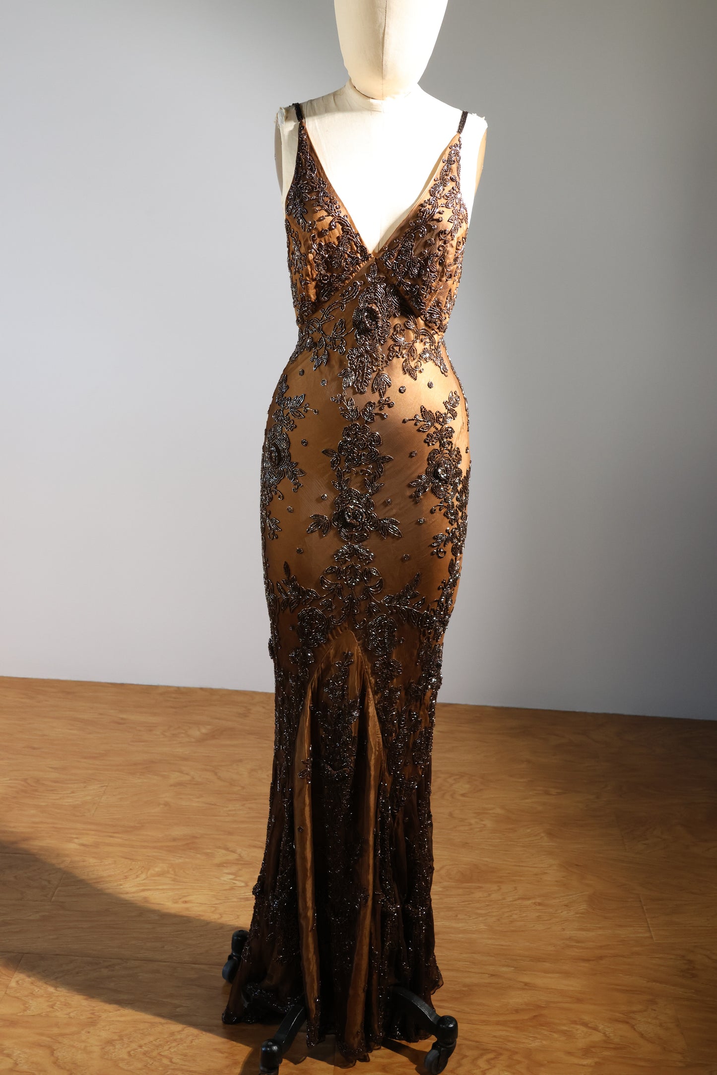 Les Habitudes Beaded Pattern Dress 126 - Gold / Brown