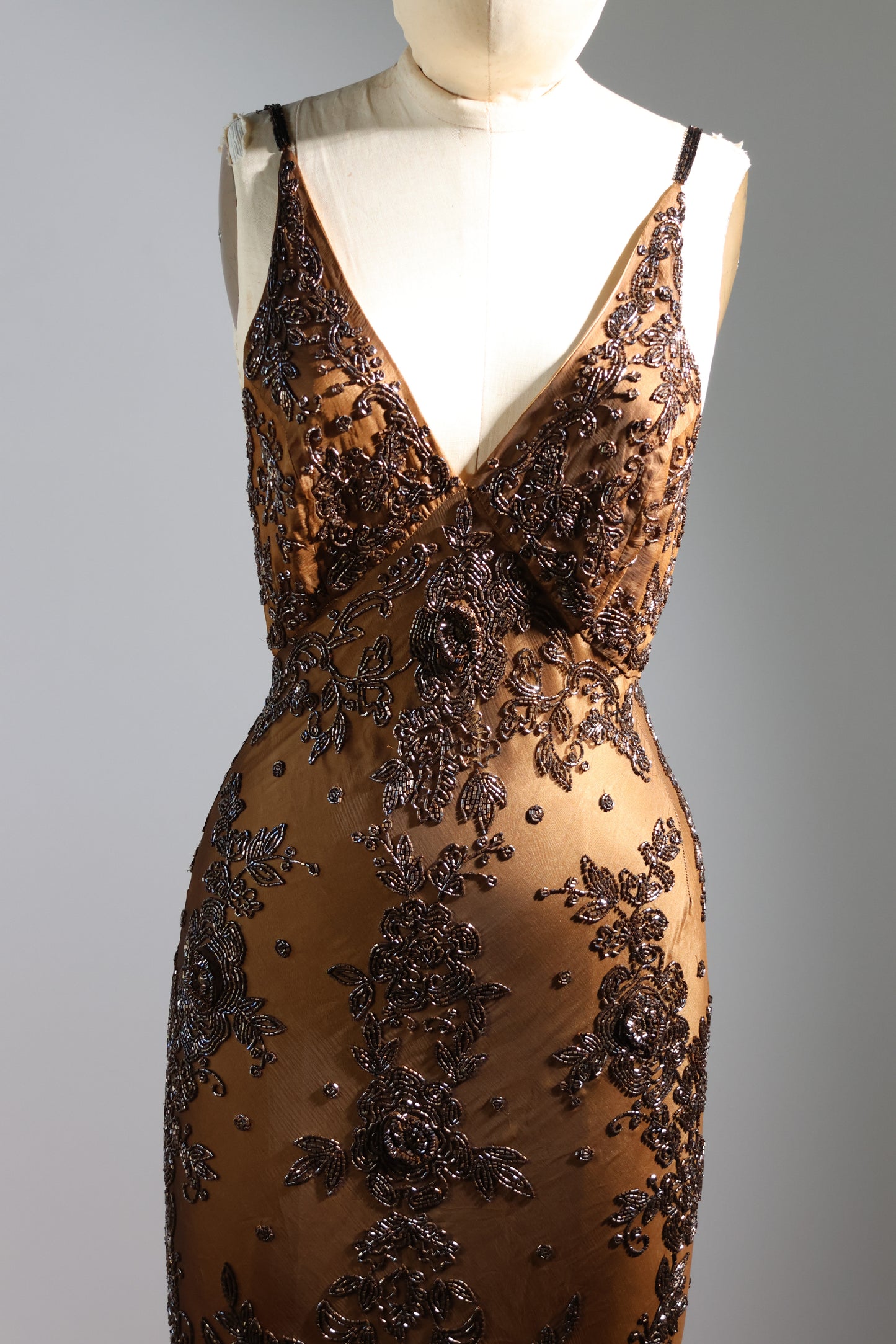 Les Habitudes Beaded Pattern Dress 126 - Gold / Brown