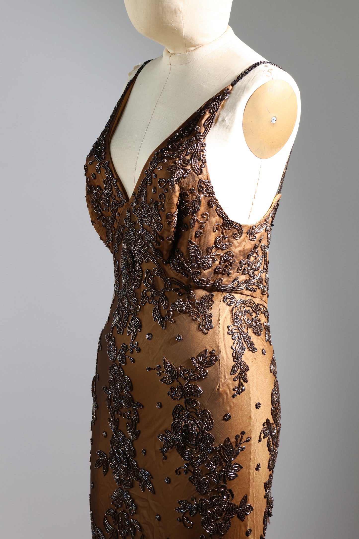 Les Habitudes Beaded Pattern Dress 126 - Gold / Brown