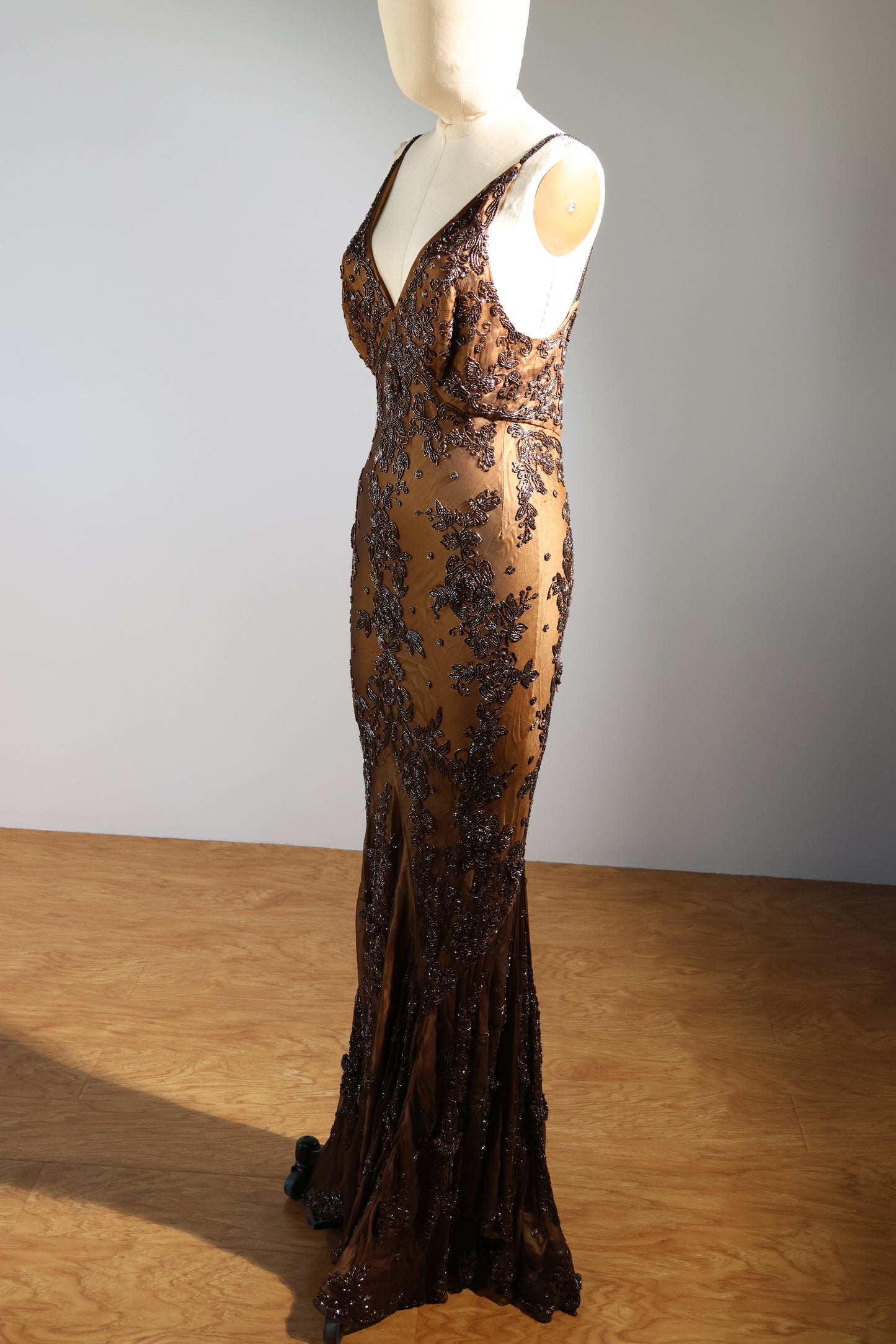Les Habitudes Beaded Pattern Dress 126 - Gold / Brown
