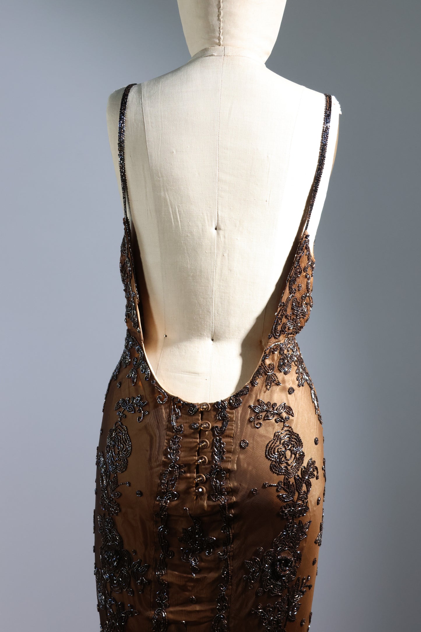 Les Habitudes Beaded Pattern Dress 126 - Gold / Brown
