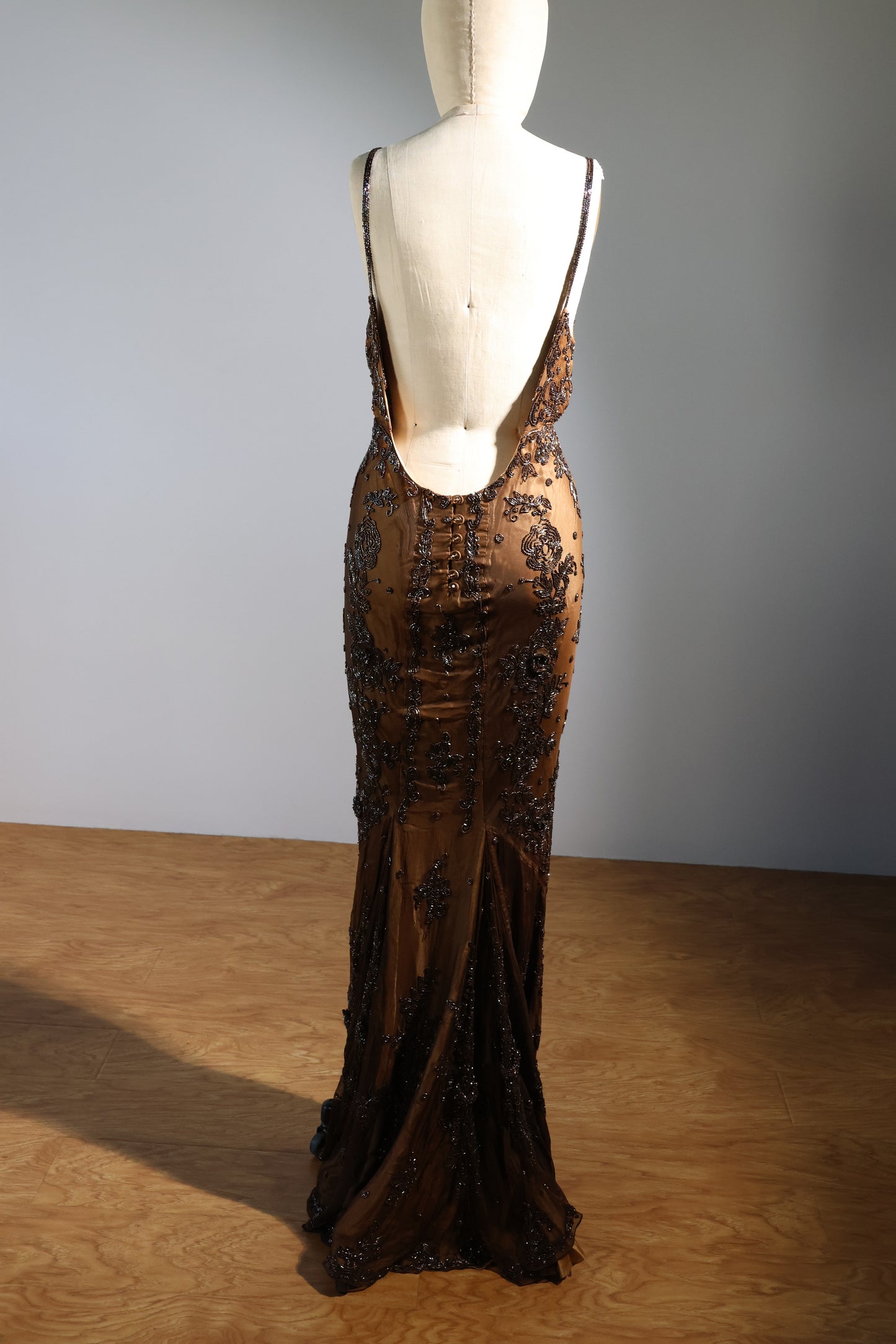 Les Habitudes Beaded Pattern Dress 126 - Gold / Brown