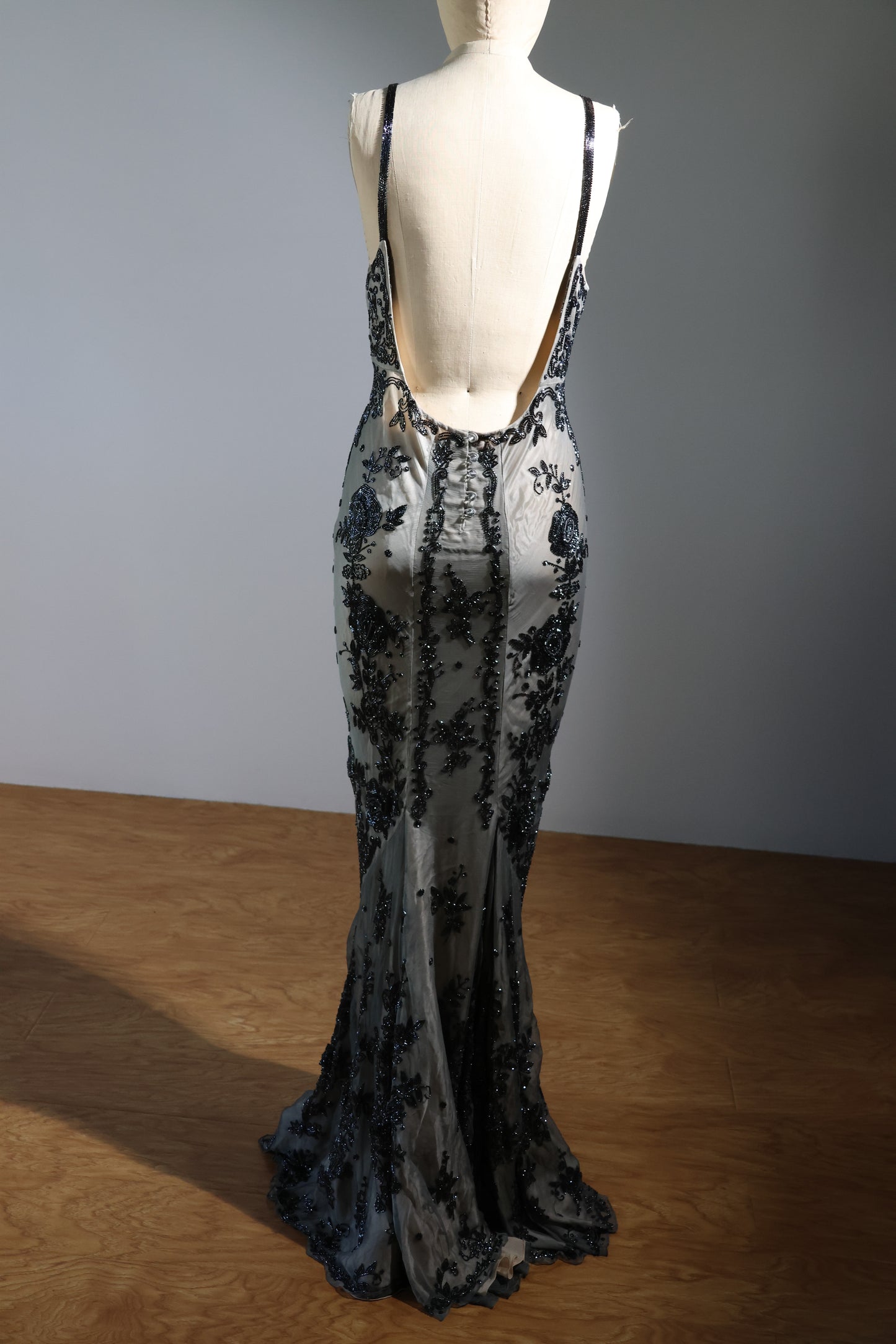 Les Habitudes Beaded Pattern Dress 126 - Silver Blue / Pink