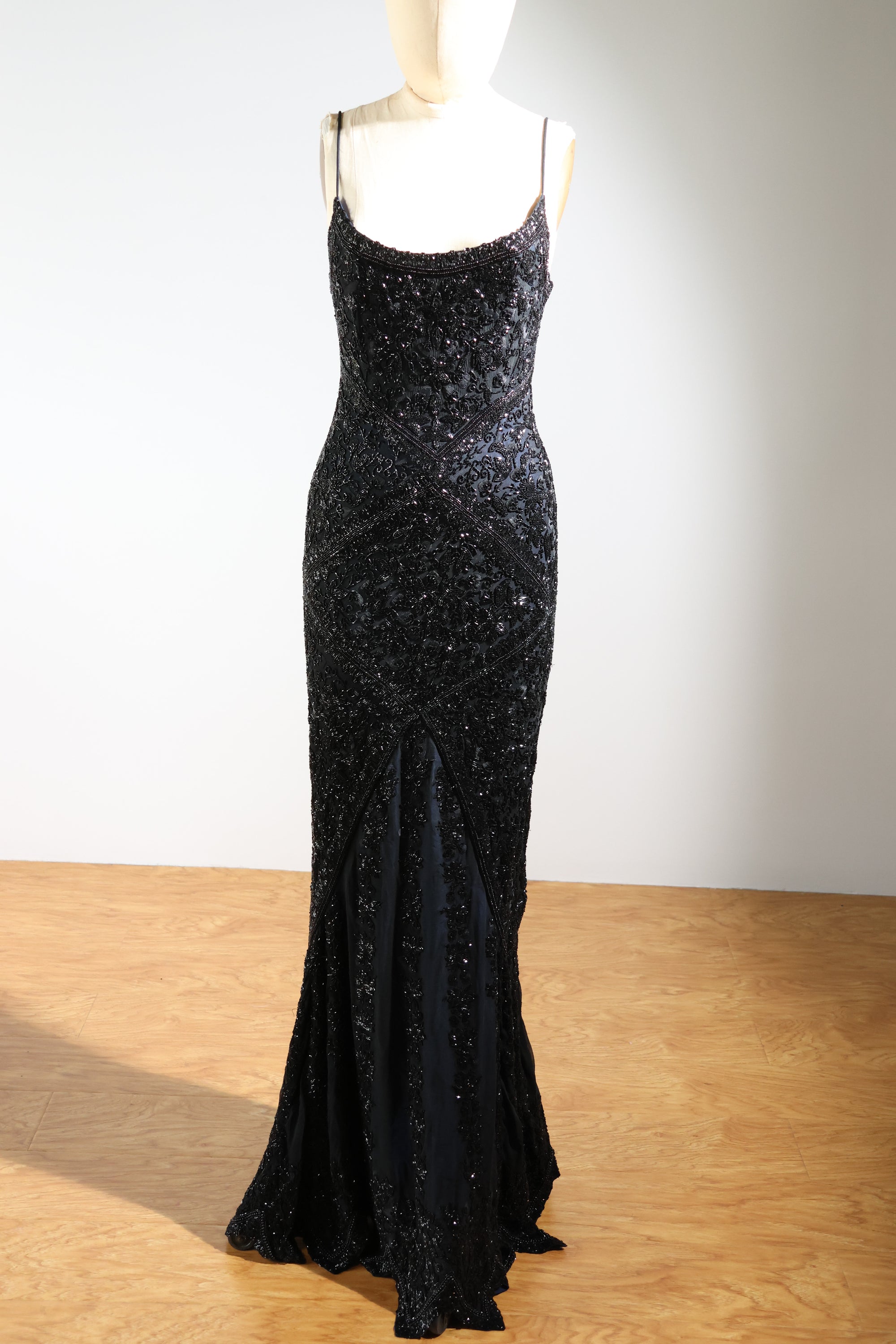 LES HABITUDES Striped Beaded Long Dress 99 — Black / Navy