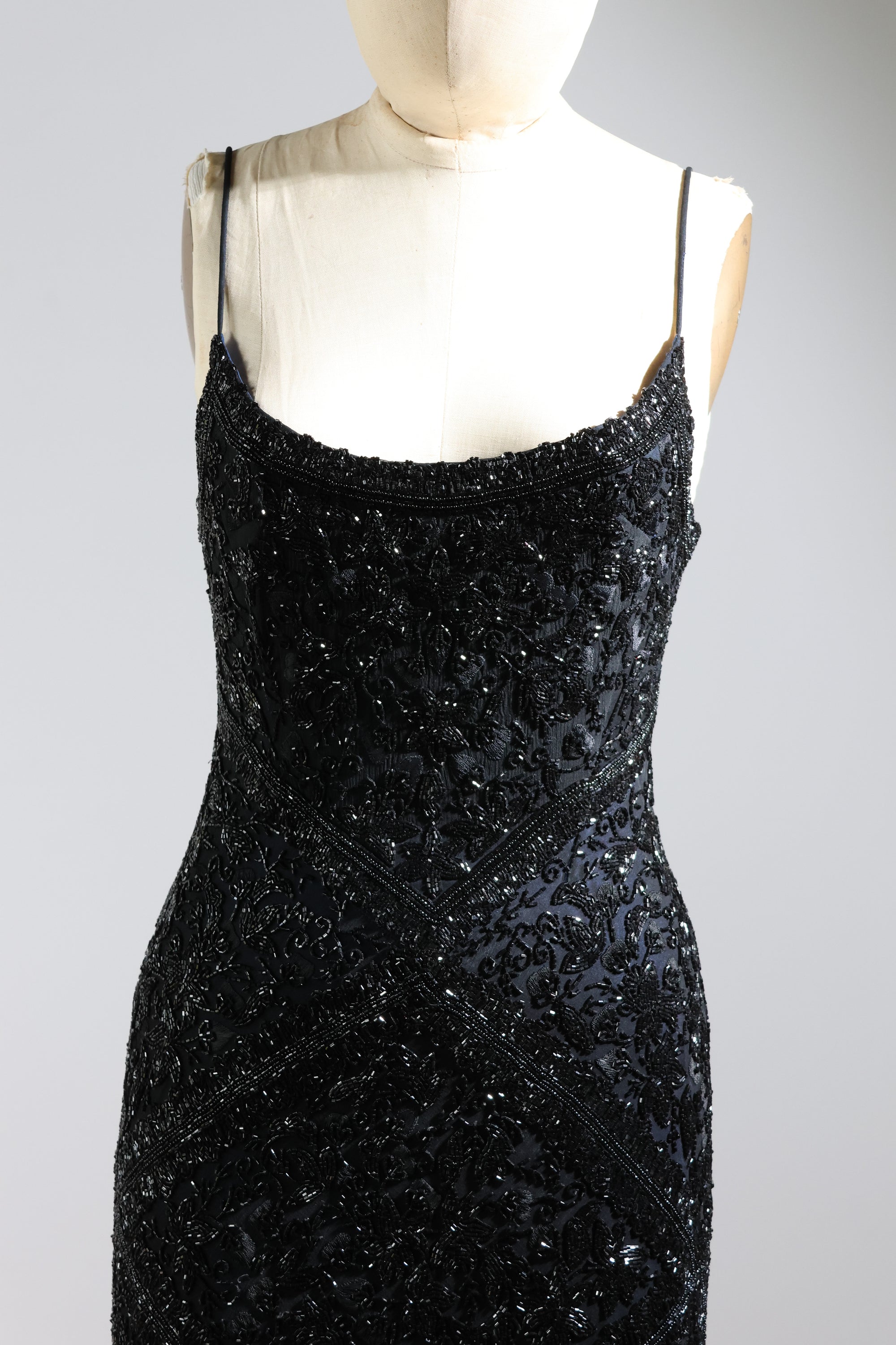 LES HABITUDES Striped Beaded Long Dress 99 — Black / Navy