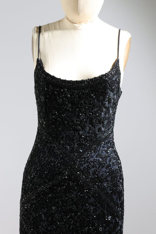 Eavis & Brown Striped Beaded Long Dress 99 - Black / Navy