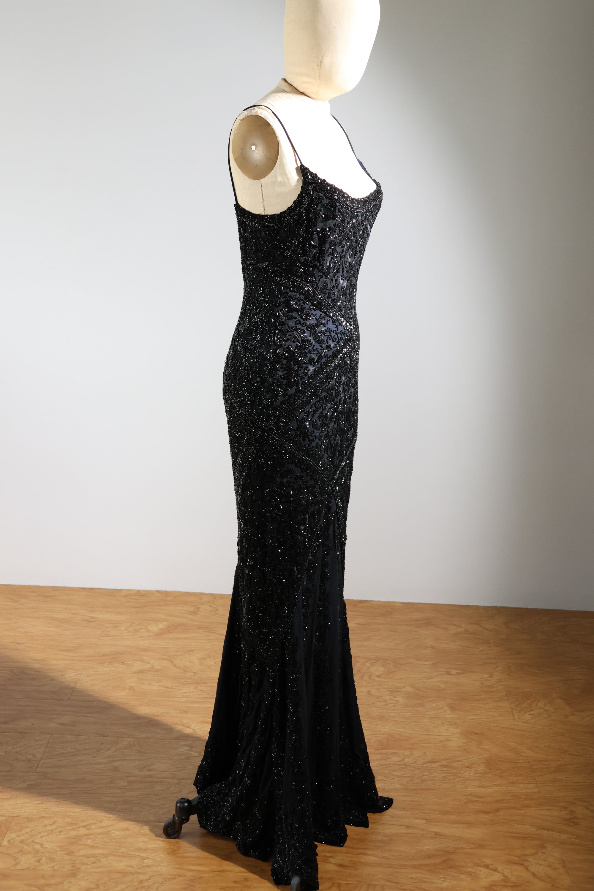 LES HABITUDES Striped Beaded Long Dress 99 — Black / Navy