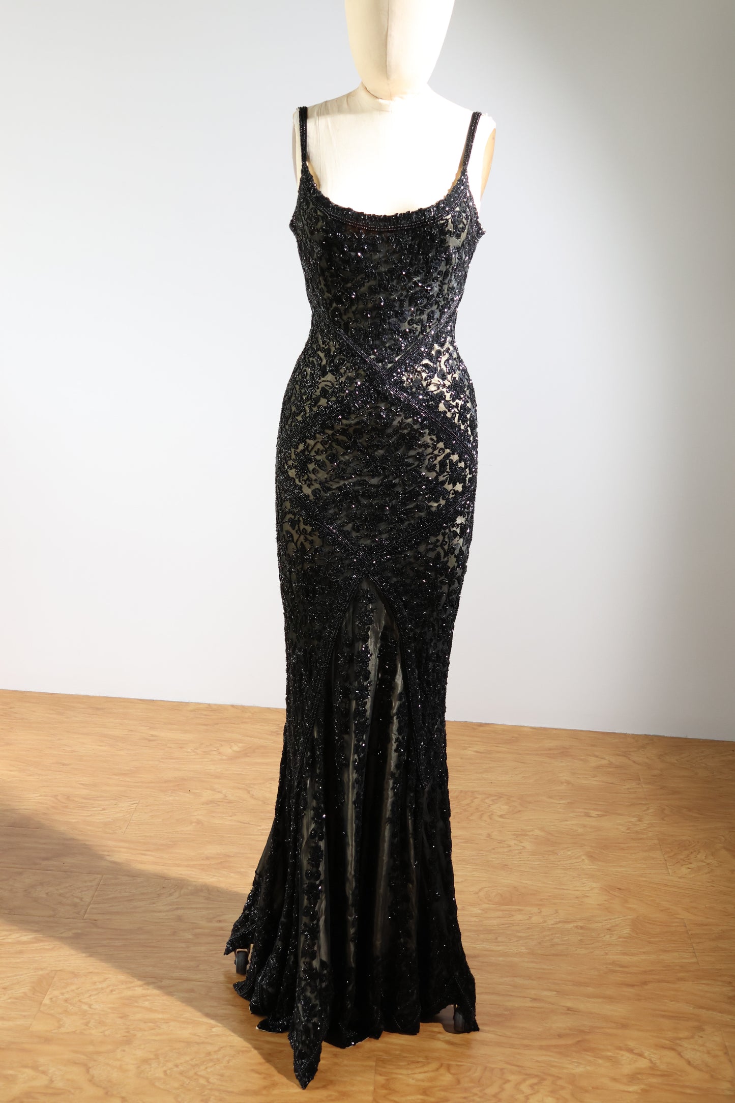 Eavis & Brown Striped Beaded Long Dress 99 - Black / Light Gold