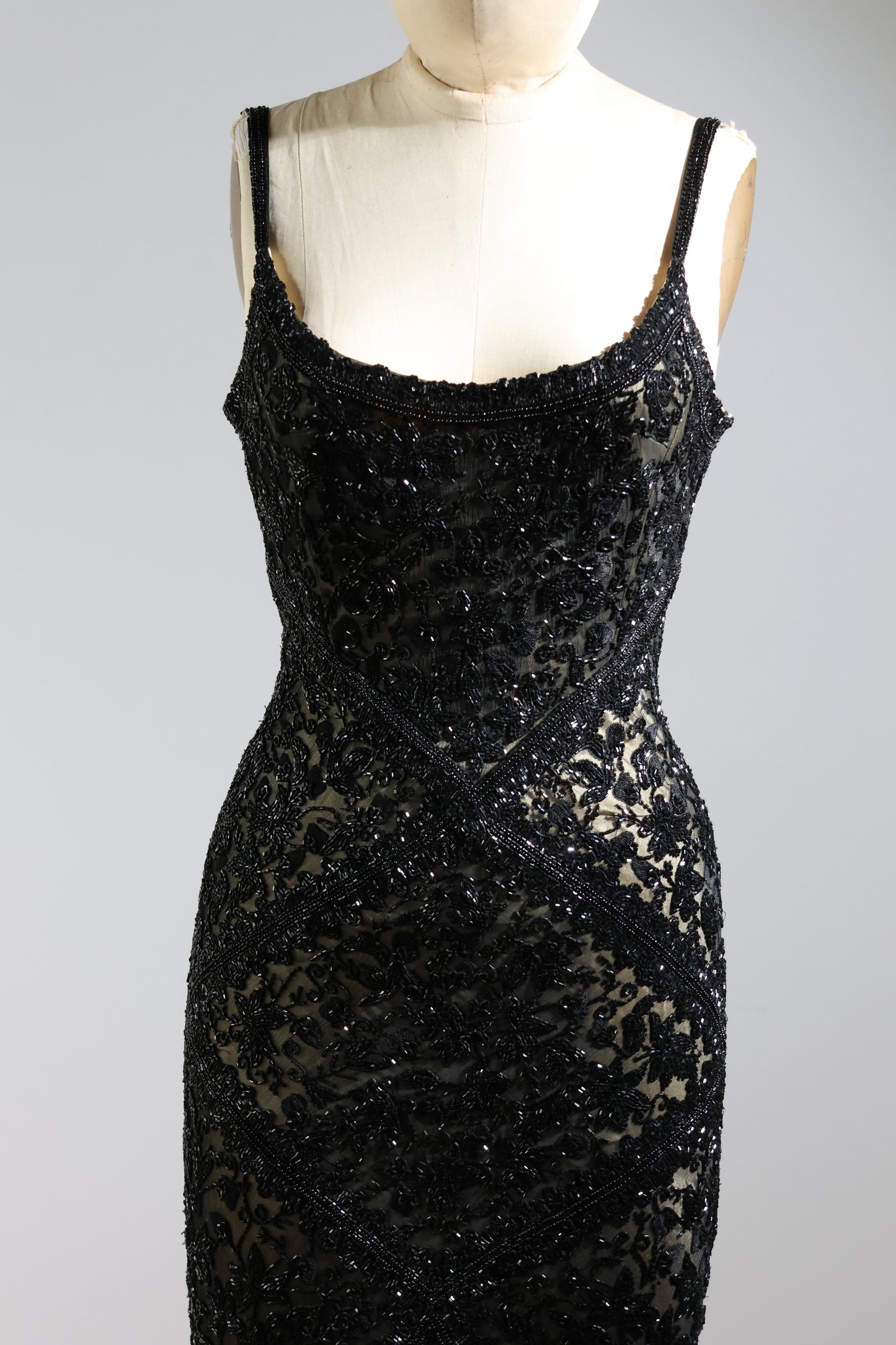 Eavis & Brown Striped Beaded Long Dress 99 - Black / Light Gold