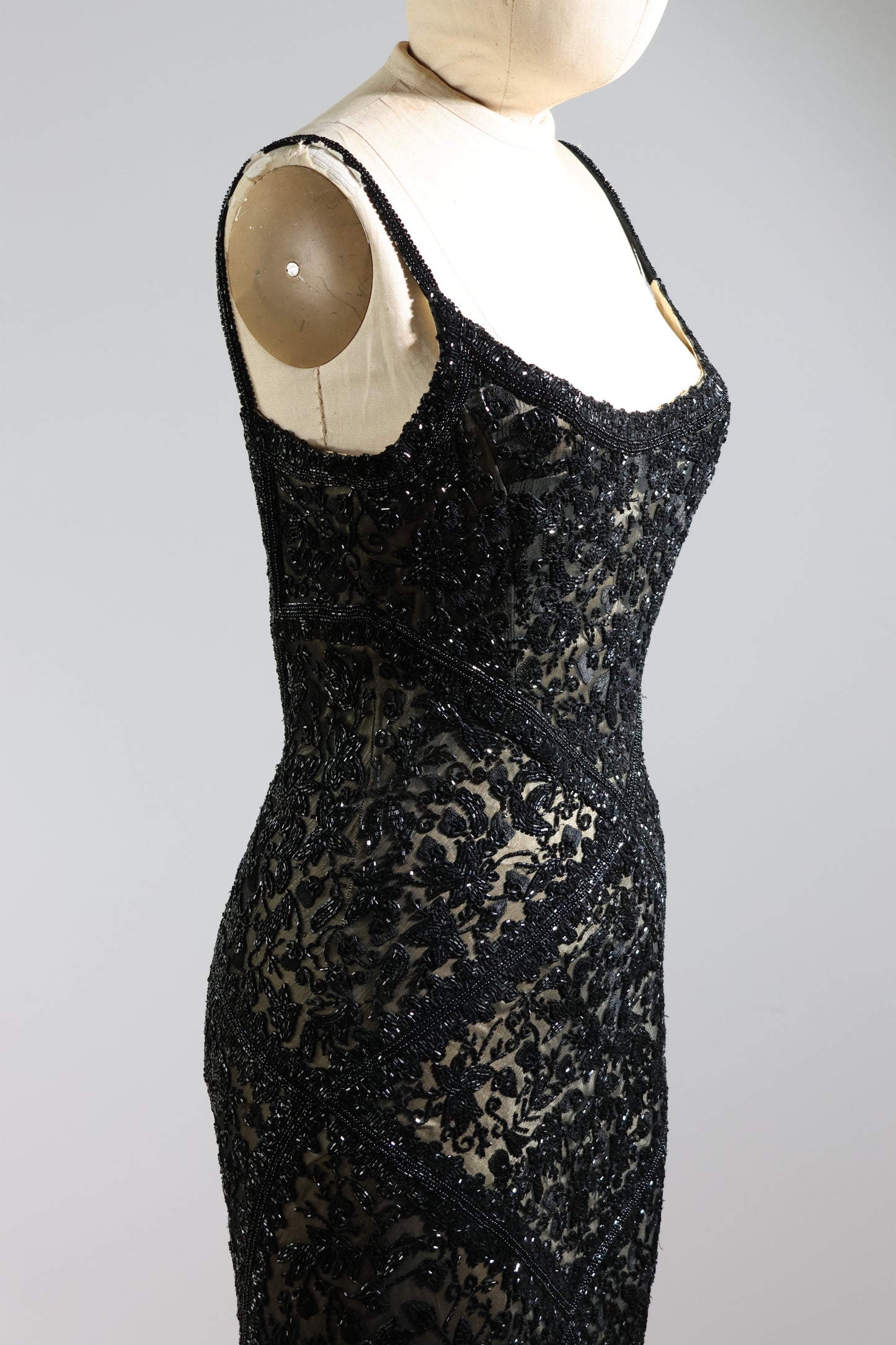 Eavis & Brown Striped Beaded Long Dress 99 - Black / Light Gold