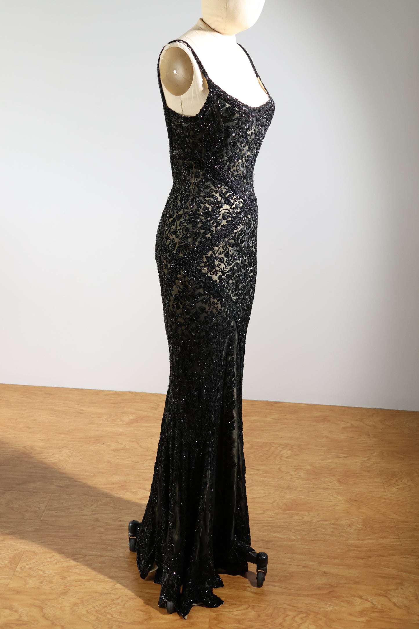 Eavis & Brown Striped Beaded Long Dress 99 - Black / Light Gold