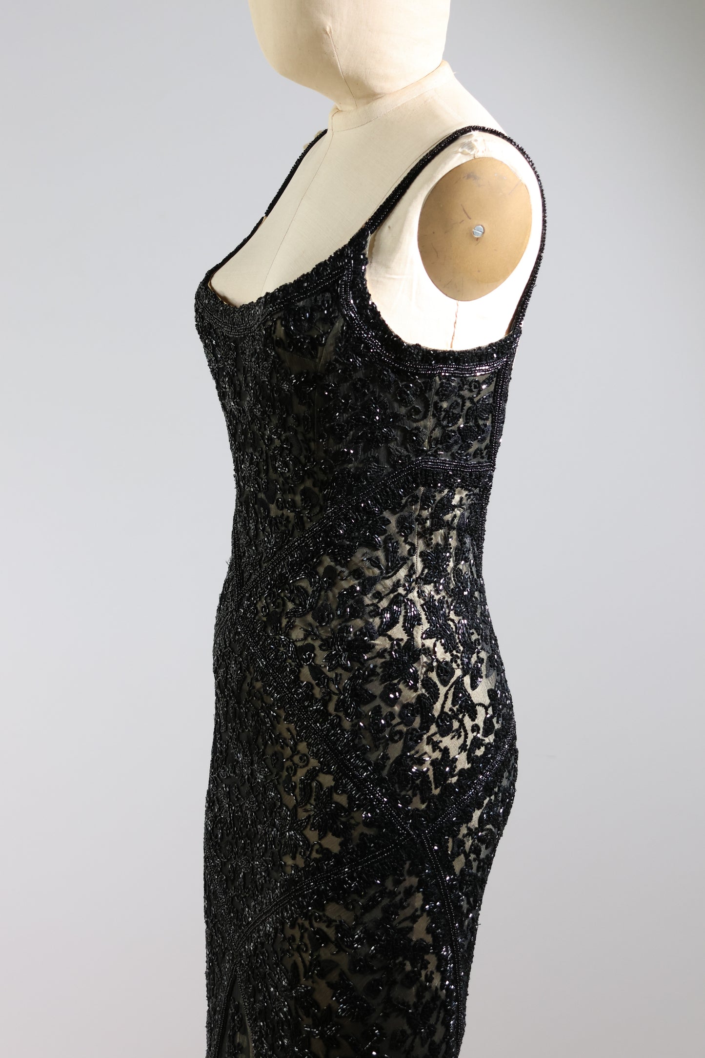 Eavis & Brown Striped Beaded Long Dress 99 - Black / Light Gold