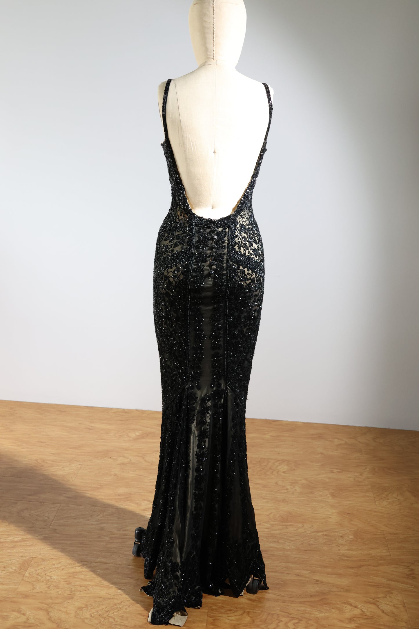 Eavis & Brown Striped Beaded Long Dress 99 - Black / Light Gold