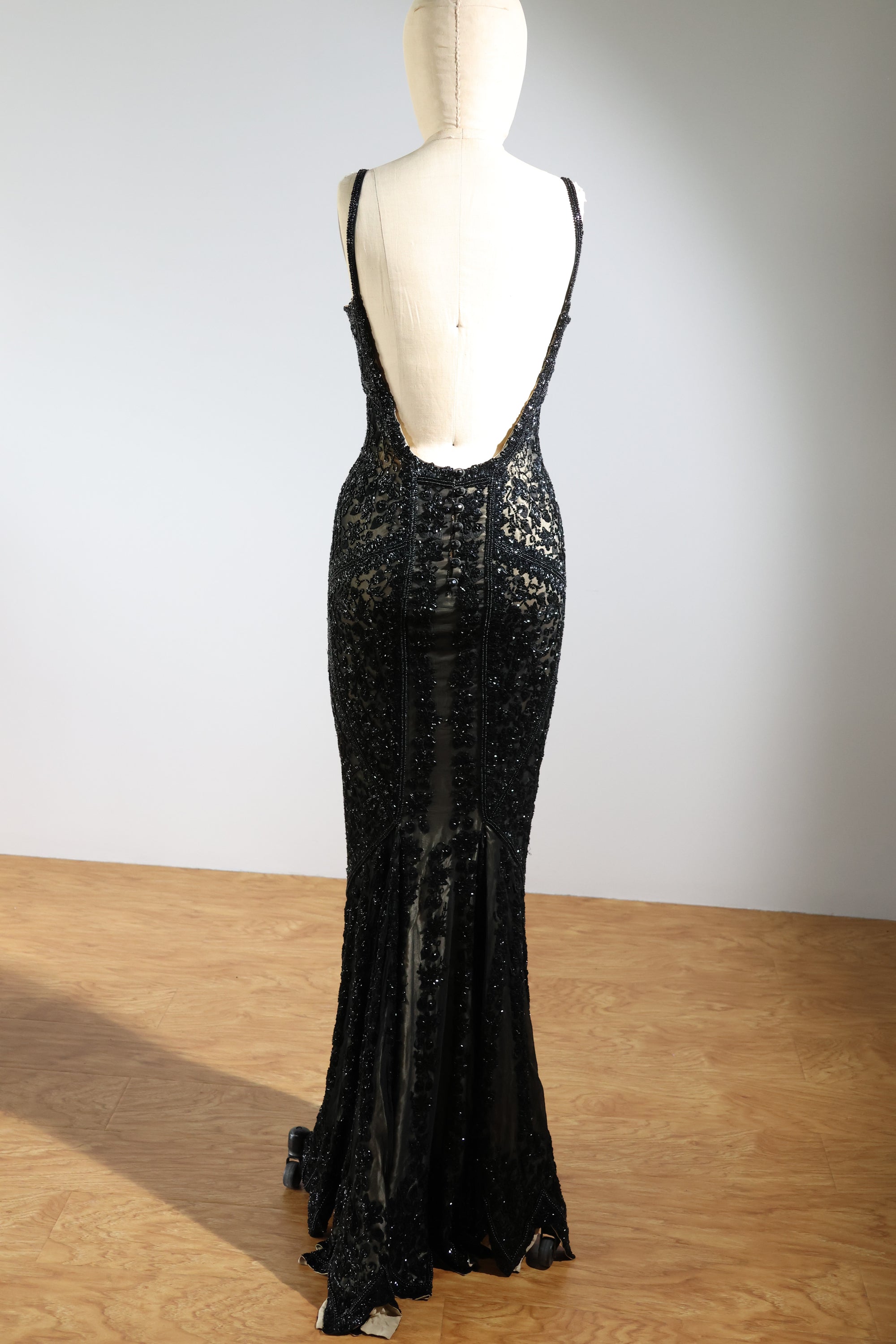 LES HABITUDES Striped Beaded Long Dress 99 — Black / Light Gold
